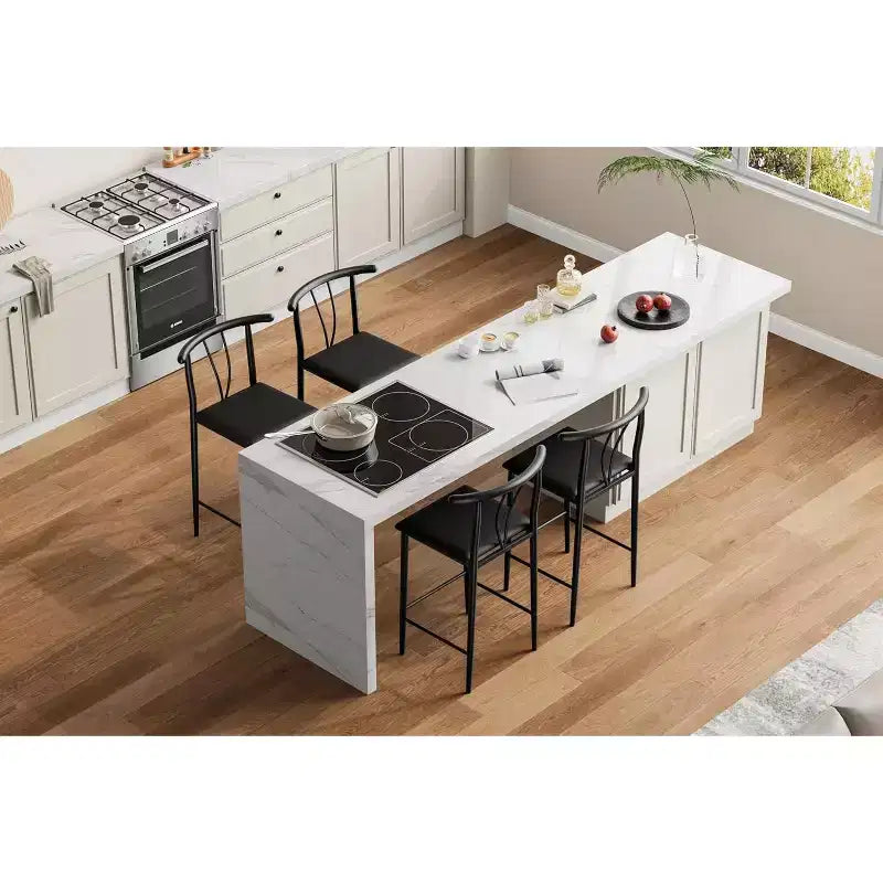 Tabourets de bar en métal, tabourets de bar de 64 cm de hauteur de comptoir avec large assise rembourrée en PU, dossier incurvé et repose-pieds pour îlots, comptoirs de cuisine, bars, noir