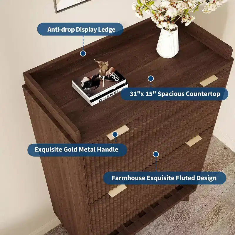 Meuble à chaussures étroit Acekool 2 tiroirs basculants en noyer avec tiroir et étagère ouverte pour entrée, couloir et salon