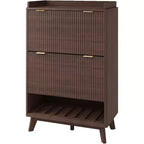 Meuble à chaussures étroit Acekool 2 tiroirs basculants en noyer avec tiroir et étagère ouverte pour entrée, couloir et salon