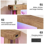 Console d'entrée en bois de 63 po avec station de recharge, table d'entrée rustique pour salon, entrée, foyer, couloir