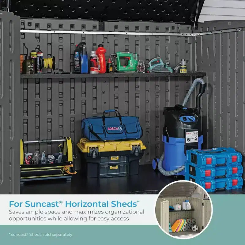 Kit de trois étagères Suncast pour abri de jardin horizontal/vertical XL, stockage extérieur mural, noir