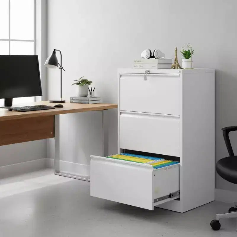 Classeur latéral à 3 tiroirs avec serrure, grande capacité de rangement pour le bureau, la maison ou le bureau