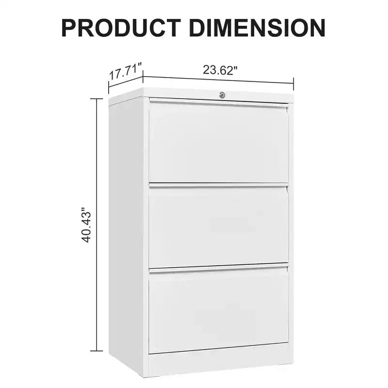 Classeur latéral à 3 tiroirs avec serrure, grande capacité de rangement pour le bureau, la maison ou le bureau
