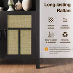 Meuble de rangement en rotin arqué 70, buffet bohème avec étagères réglables, grand meuble de cellier, noir