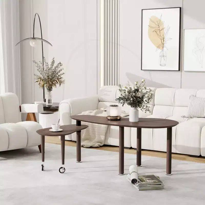 Table basse moderne Ora Maison avec pieds en bois massif et rallonge coulissante pour salon