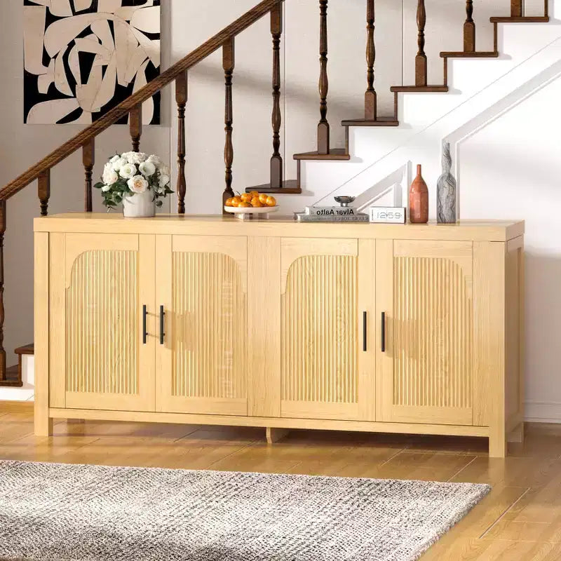 COZONY 71 Meuble de Buffet de Ferme avec 4 Portes, Étagères Réglables, Chêne Clair