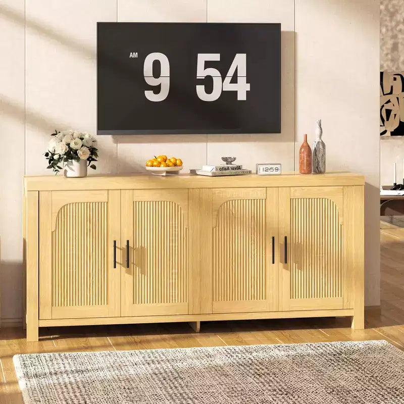 COZONY 71 Meuble de Buffet de Ferme avec 4 Portes, Étagères Réglables, Chêne Clair