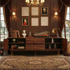 Meuble TV JVNOXK de 170 cm de style milieu du siècle, console TV en noyer avec deux tiroirs de rangement, adapté aux salons et aux chambres à coucher