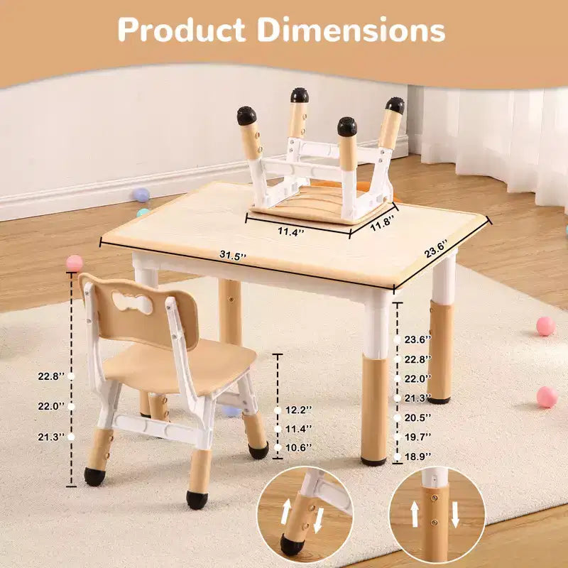 Table et 4 chaises ajustables pour enfants – Bureau multi-activités antidérapant et résistant aux graffitis pour [activités] – Âges