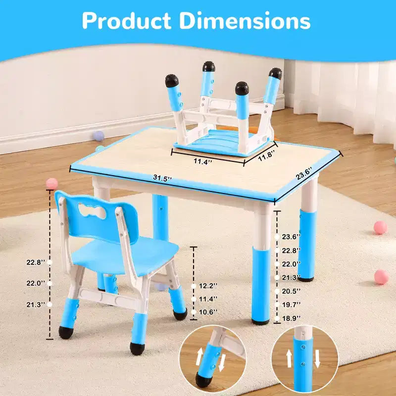Table et 4 chaises ajustables pour enfants – Bureau multi-activités antidérapant et résistant aux graffitis pour [activités] – Âges