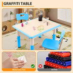 Table et 4 chaises ajustables pour enfants – Bureau multi-activités antidérapant et résistant aux graffitis pour [activités] – Âges