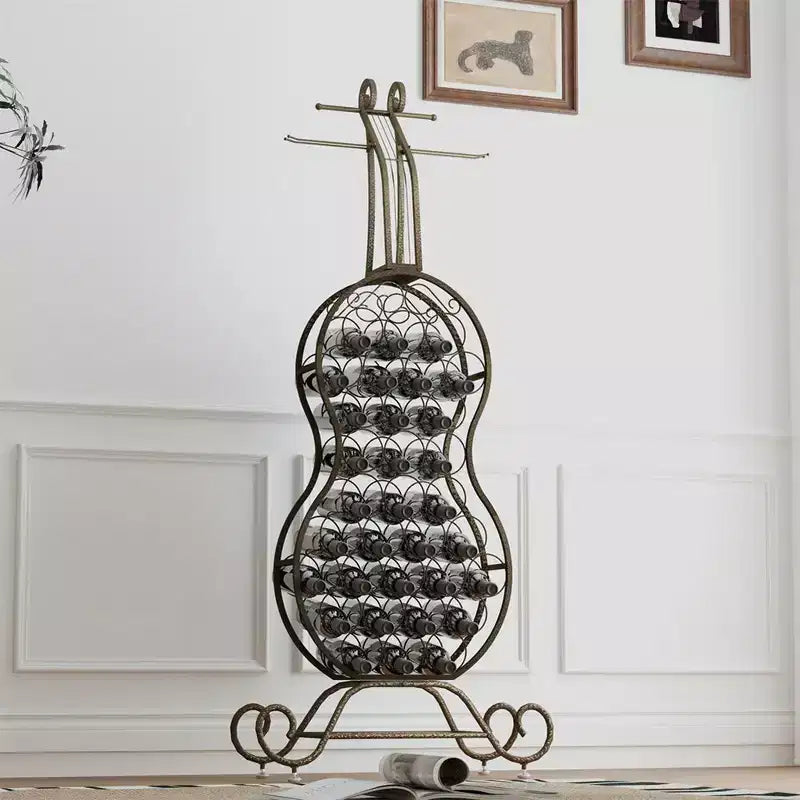 Cello Shape Wine Bakers Rack, 32-Bottle Freestanding Wine Rack With Storage Bottle, Wine Storage For Liquor And Wine, Organizer For Kitchen
