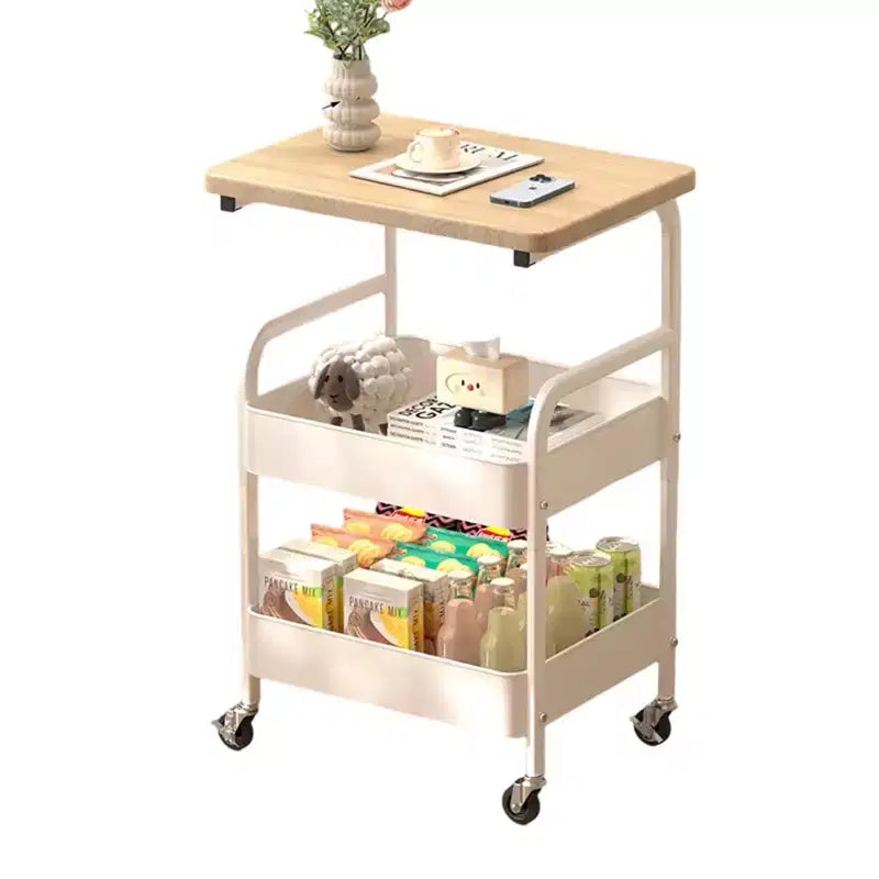 Chariot de rangement à 3 niveaux avec plateau en bois de noyer, organiseur roulant polyvalent pour snacks, café et maquillage, cadre en métal avec roues verrouillables
