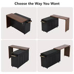 FAMYYT 102.3 Desserte de cuisine roulante avec table à manger extensible, armoire de rangement pour poubelle, étagère à épices coulissante à 3 niveaux, 2 tiroirs