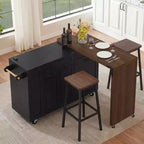 FAMYYT 102.3 Desserte de cuisine roulante avec table à manger extensible, armoire de rangement pour poubelle, étagère à épices coulissante à 3 niveaux, 2 tiroirs