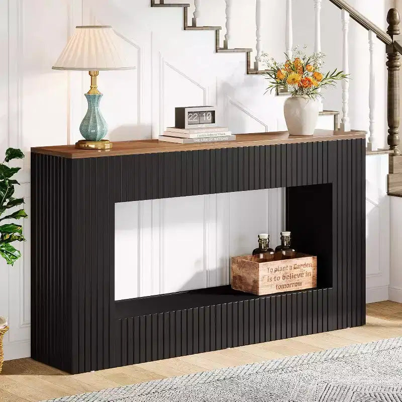 Console moderne Lantine, table d'entrée en bois de 140 cm avec rangement, table de canapé étroite et longue derrière le canapé pour salon, hall d'entrée, couloir