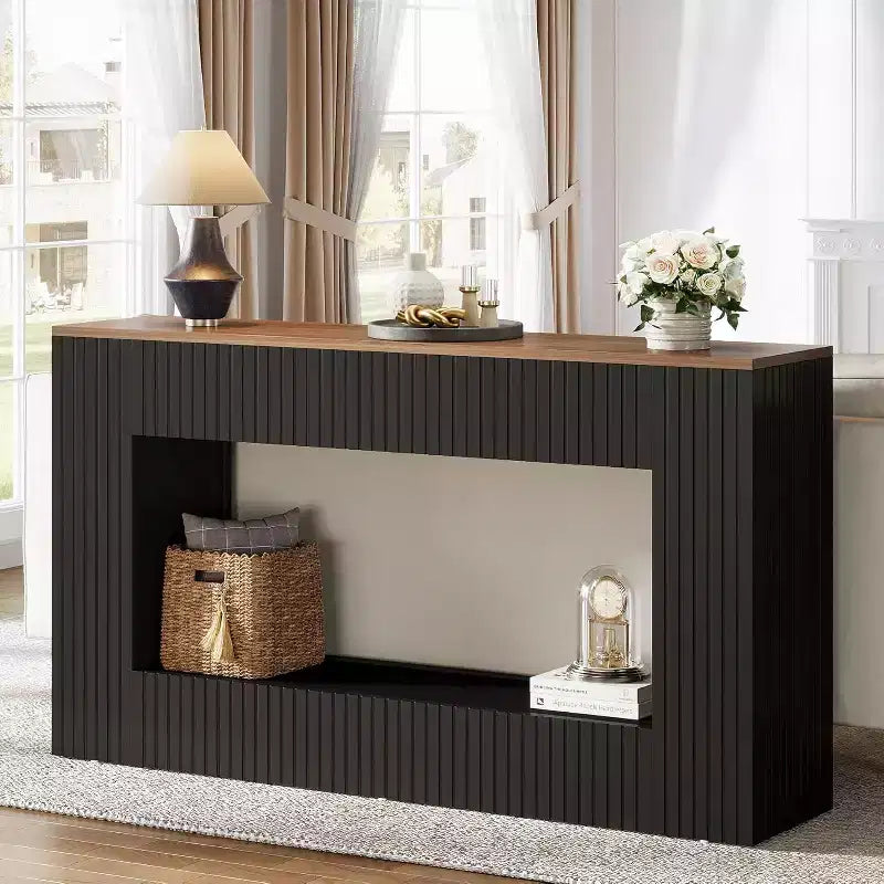 Console moderne Lantine, table d'entrée en bois de 140 cm avec rangement, table de canapé étroite et longue derrière le canapé pour salon, hall d'entrée, couloir