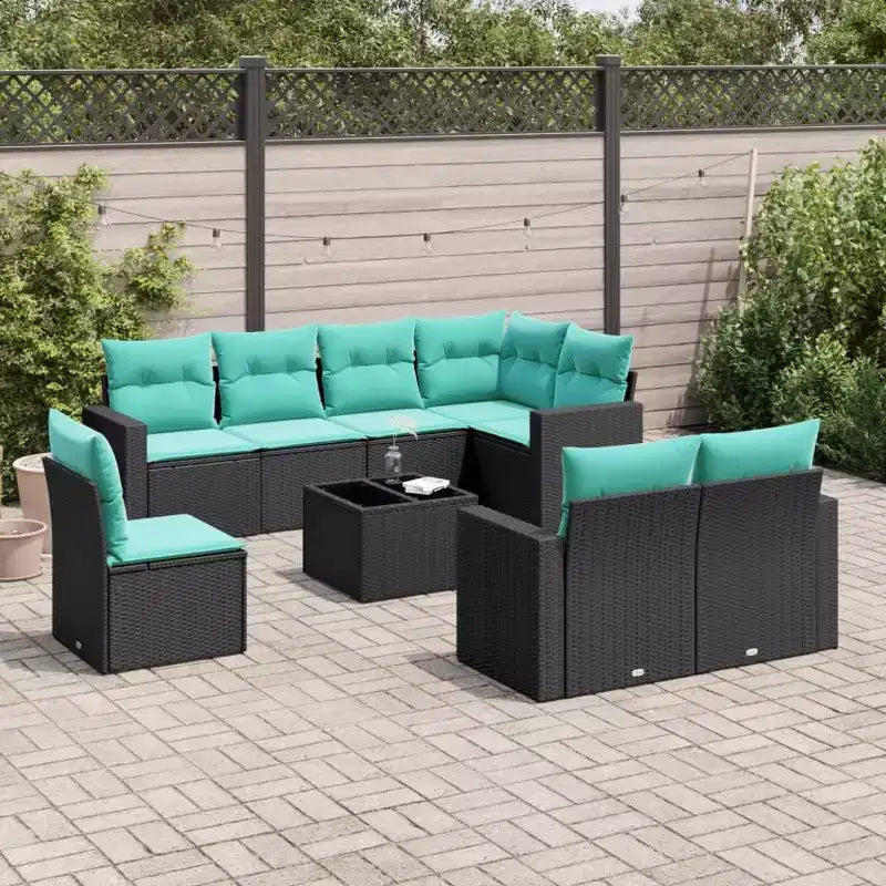 vidaXL Salon de jardin 9 pcs avec coussins résine tressée noir