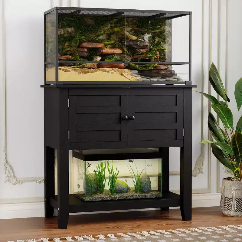Meuble de support d'aquarium de 75-110 litres à double niveau, conception anti-basculement, rangement ouvert, pour salon, maison