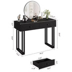 COZONY Coiffeuse de 100 cm avec Miroir Rond Éclairé HD, 3 Couleurs de Lumières LED, 2 Tiroirs, Coiffeuse Compacte pour Chambre, Noir