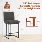 Lot de 2 tabourets de bar à hauteur de comptoir en cuir PU avec dossier, cadre métallique de 61 cm, repose-pieds, siège rembourré confortable pour îlot de cuisine, bar à domicile.