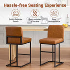 Lot de 2 tabourets de bar à hauteur de comptoir en cuir PU avec dossier, cadre métallique de 61 cm, repose-pieds, siège rembourré confortable pour îlot de cuisine, bar à domicile.