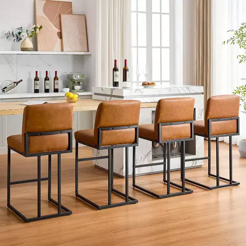Lot de 2 tabourets de bar à hauteur de comptoir en cuir PU avec dossier, cadre métallique de 61 cm, repose-pieds, siège rembourré confortable pour îlot de cuisine, bar à domicile.