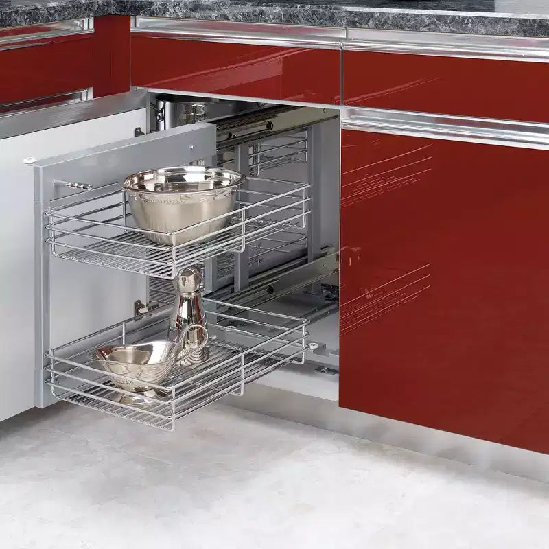 Rev-A-Shelf Chrome Deux Niveaux, Organisateur en Fil Métallique pour Meuble d'Angle Mort de 15 po, Optimiseur de Rangement avec 4 Étagères, 5PSP-15-CR