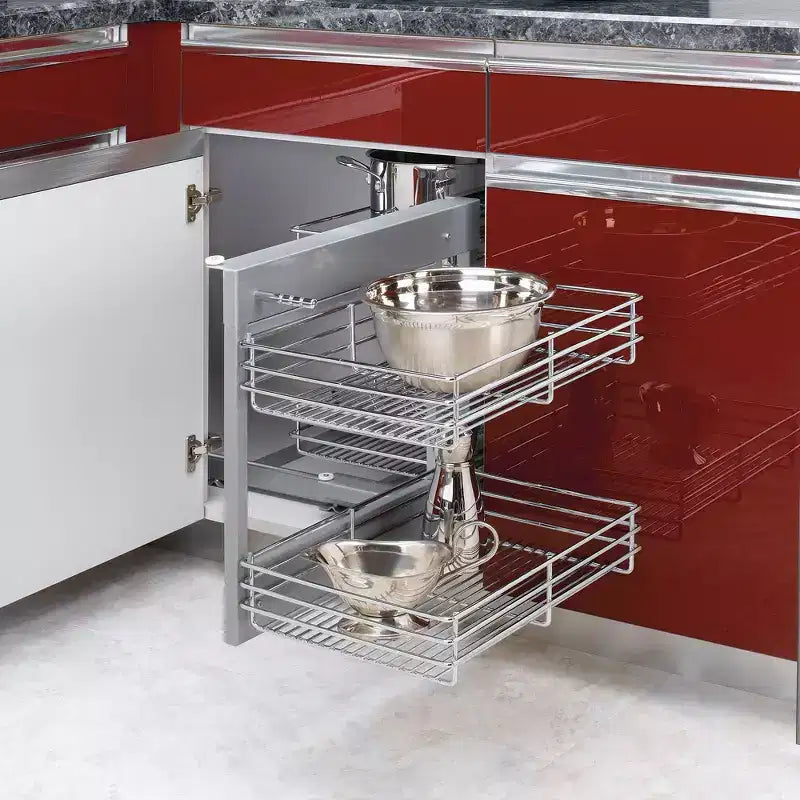 Rev-A-Shelf Chrome Deux Niveaux, Organisateur en Fil Métallique pour Meuble d'Angle Mort de 15 po, Optimiseur de Rangement avec 4 Étagères, 5PSP-15-CR