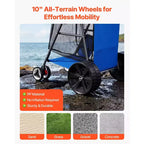 Chariot de plage VEVOR avec grandes roues pour le sable, capacité de charge de 75 kg, chariot de plage pliant robuste avec 10 roues pleines, bleu+gris