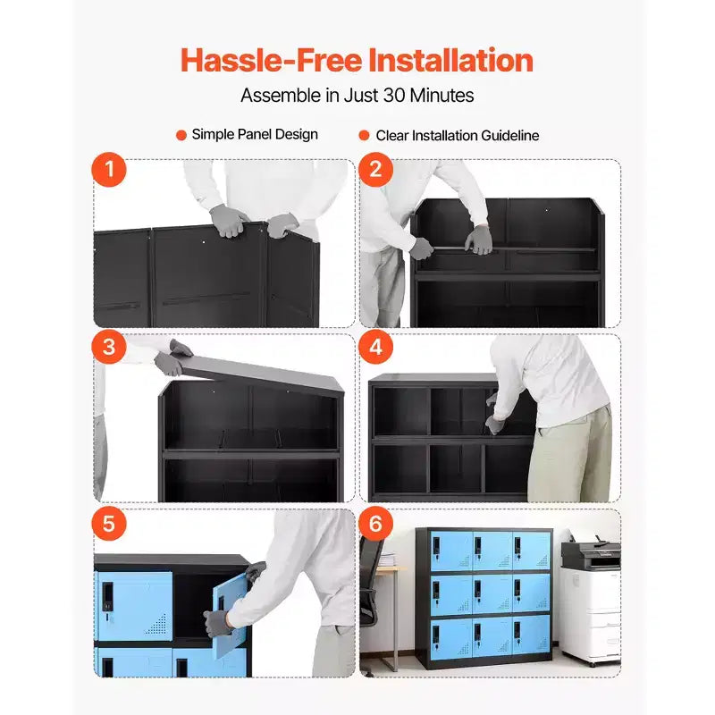 Casier métallique à 9 portes VEVOR, armoire de rangement en acier verrouillable, capacité de charge de 30 kg, 2 clés pour chaque porte, 3 niveaux, 90 x 45 x 94 cm, noir