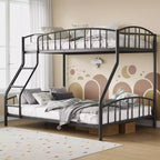 Bunk Bed Twin Over Full with Ladder and Arched Guardrail, Heavy Duty Bunkbeds Frame with Sturdy Steel Slats Support for Kids Boys Girls, Space-Saving
