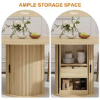 Table à manger ronde 47" pour 4 personnes avec étagère de rangement et tiroir - Table circulaire de style rustique avec portes coulissantes, bois naturel, salon