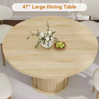 Table à manger ronde 47" pour 4 personnes avec étagère de rangement et tiroir - Table circulaire de style rustique avec portes coulissantes, bois naturel, salon