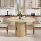 Table à manger ronde 47" pour 4 personnes avec étagère de rangement et tiroir - Table circulaire de style rustique avec portes coulissantes, bois naturel, salon
