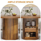 Table à manger ronde 47" pour 4 personnes avec étagère de rangement et tiroir - Table circulaire de style rustique avec portes coulissantes, bois naturel, salon