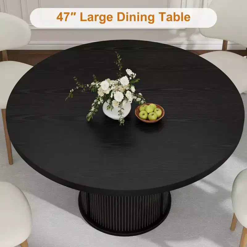 Table à manger ronde 47" pour 4 personnes avec étagère de rangement et tiroir - Table circulaire de style rustique avec portes coulissantes, bois naturel, salon