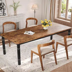 Table à manger longue industrielle pour 6-8 personnes, table de cuisine rectangulaire en bois avec cadre métallique robuste, style ferme moderne pour salle à manger et cuisine.