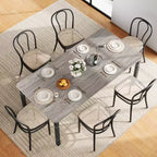 Table à manger longue industrielle pour 6-8 personnes, table de cuisine rectangulaire en bois avec cadre métallique robuste, style ferme moderne pour salle à manger et cuisine.
