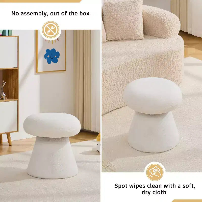 GDFStudio Becka Pouf Ottoman Pivotant en Tissu Teddy en Forme de Champignon avec Cadre en Bois