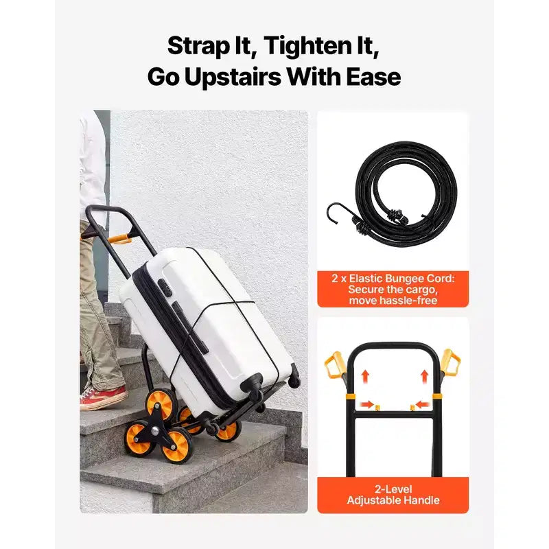 Chariot de montée d'escalier VEVOR, capacité de montée de 200 kg, chariot pliant robuste avec poignée télescopique, noir+orange