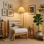 Fauteuil d'appoint FurnitureR avec cadre en bois massif, assise rembourrée épaisse et dossier ergonomique, fauteuil moderne pour salon, chambre et coin lecture