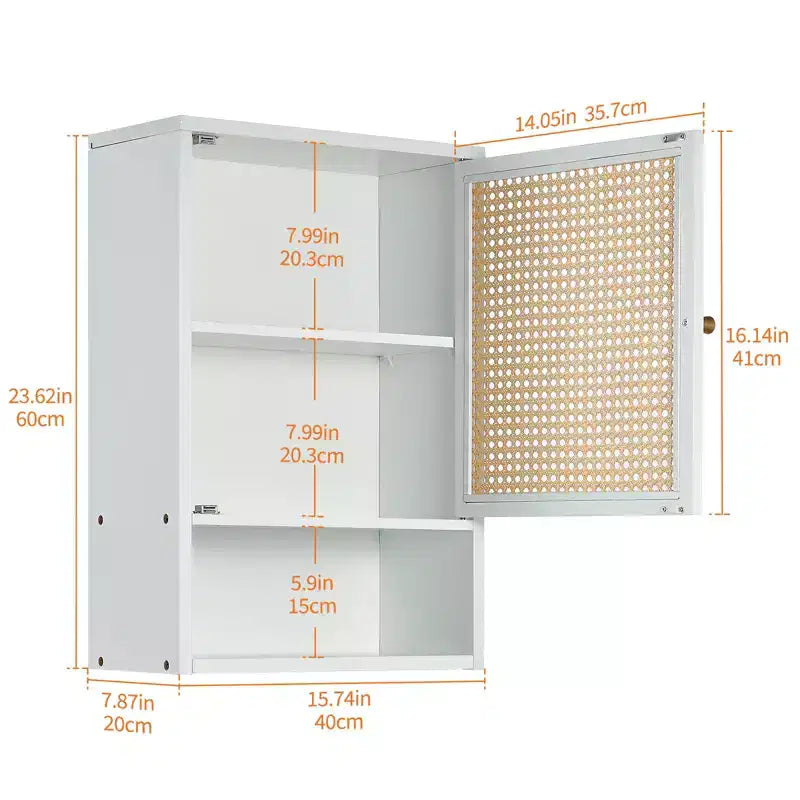 Meuble Haut de Salle de Bain en Bambou avec Portes en Rotin - Armoire à Pharmacie avec Étagère Réglable et Organiseur de Rangement Gain de Place pour WC