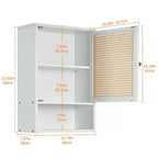 Meuble Haut de Salle de Bain en Bambou avec Portes en Rotin - Armoire à Pharmacie avec Étagère Réglable et Organiseur de Rangement Gain de Place pour WC