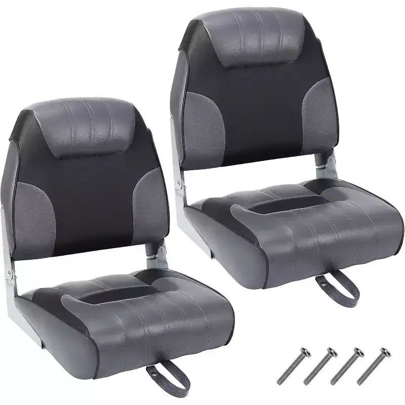 Lot de 2 sièges de bateau pliants à dossier bas – Coussin élastique épais 48x42 cm, sièges de bateau étanches pour Bass Tracker et bateaux de tourisme