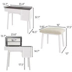 Coiffeuse blanche avec miroir rabattable, 2 tiroirs et 8 compartiments pour chambre, design 3-en-1, peu encombrant