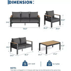 Ensemble de conversation sectionnel 5 pièces, ensemble de meubles de patio extérieurs en aluminium, sièges extérieurs modernes, pour porche, balcon, terrasse