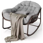 Wicker Patio Egg Rocking Chair, Weather-Resistant Cushion, Supports 450 lbs, Sturdy Metal Frame, for Porch, Garden, Backyard
