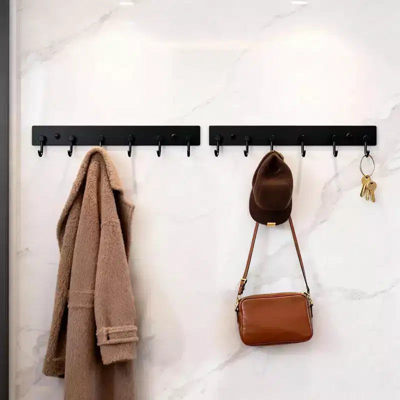 Porte-clés mural, 6 rangées, en acier inoxydable, avec adhésif, sans perçage, organiseur doré pour clés, manteaux, serviettes, chapeaux