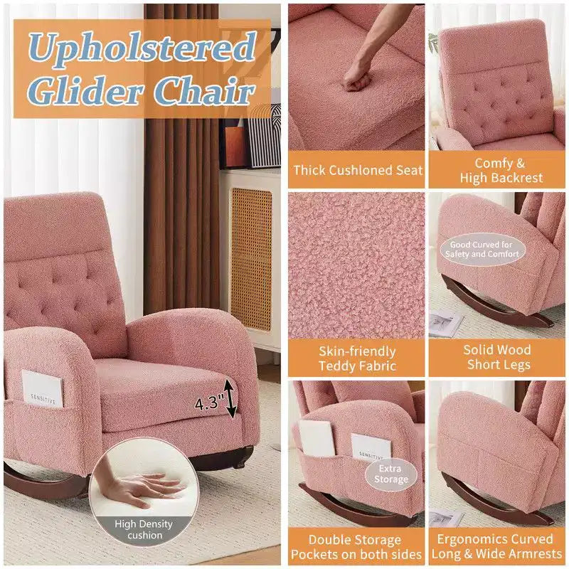 Fauteuil à bascule rembourré rose Karl Home